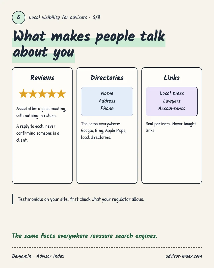 What makes people talk about you: reviews, consistent directories and local links